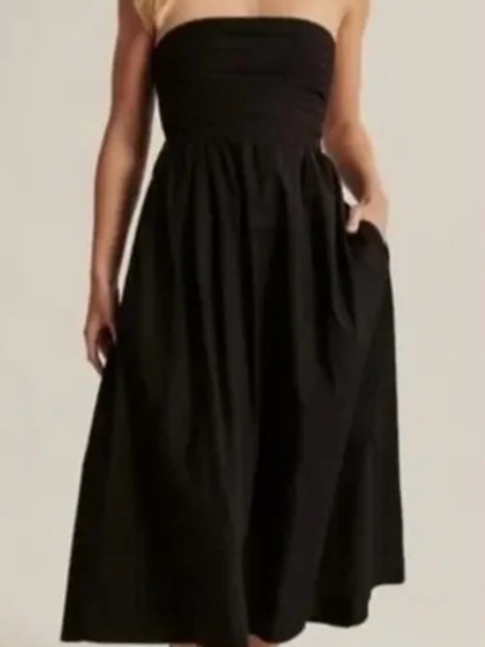 Abercrombie & Fitch Emerson Black Strapless Poplin Midi Dress